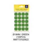 MAYSPIES MS019 COLOUR DOT LABEL / 5 SHEETS/PKT / 100PCS / ROUND 19MM GREEN